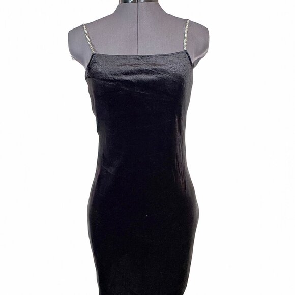 H&M Velvet Rhinestone Strap Mini Dress – Black Crisscross Back Size S - Picture 3 of 8